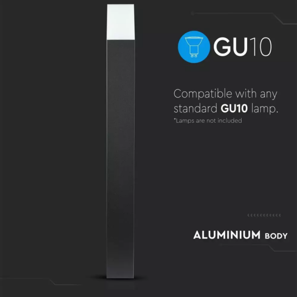 Επιδαπέδιο φωτιστικό κήπου GU10 IP54 Aluminum + PC με Μαύρο σώμα τετράγωνο 80cm V-TAC – 7565