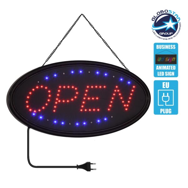 GloboStar® 75683 Φωτιστικό Ταμπέλα LED Σήμανσης OPEN με Πρίζα AC 230V Μ47.5xΠ24.5xΥ2.5cm