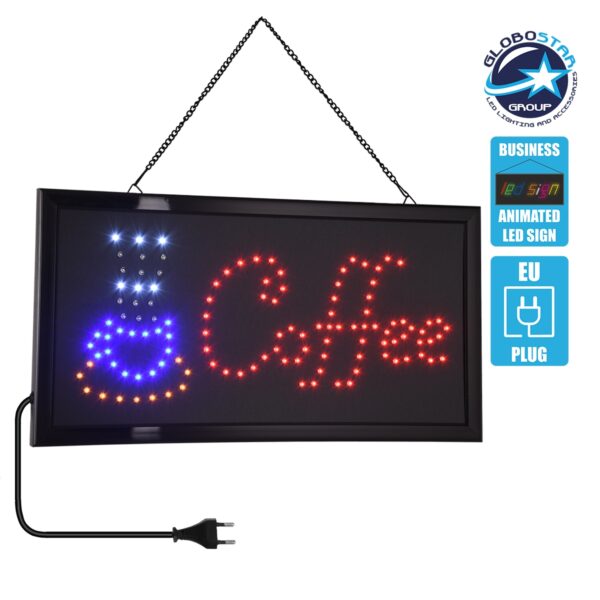 GloboStar® 75686 Φωτιστικό Ταμπέλα LED Σήμανσης COFFEE με Πρίζα AC 230V Μ48xΠ25xΥ2cm