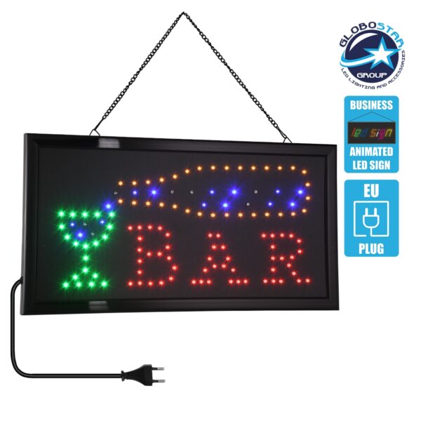 GloboStar® 75689 Φωτιστικό Ταμπέλα LED Σήμανσης BAR με Πρίζα AC 230V Μ48xΠ25xΥ2cm