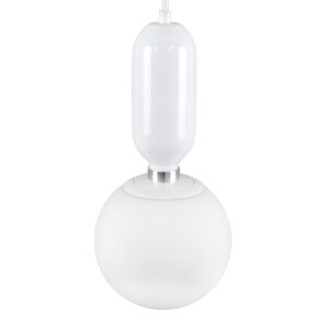 GloboStar® MAVERICK 00944 Μοντέρνο Κρεμαστό Φωτιστικό Οροφής Μονόφωτο 1 x E27 Λευκό Μεταλλικό Γυάλινο Μπάλα Φ15 x Υ15cm