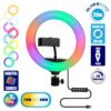 GloboStar® 75800 Professional Digital Ring Light Φ20cm LED SMD 20W 2000lm 180° DC 5V με Καλώδιο Τροφοδοσίας USB – Ενσωματωμένο Χειριστήριο Εναλλαγής Χρωμάτων & 1 Βάση Τηλεφώνου – Πολύχρωμο RGBW+WW Dimmable