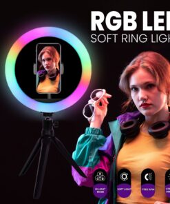 GloboStar® 75800 Professional Digital Ring Light Φ20cm LED SMD 20W 2000lm 180° DC 5V με Καλώδιο Τροφοδοσίας USB – Ενσωματωμένο Χειριστήριο Εναλλαγής Χρωμάτων & 1 Βάση Τηλεφώνου – Πολύχρωμο RGBW+WW Dimmable