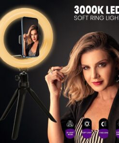 GloboStar® 75800 Professional Digital Ring Light Φ20cm LED SMD 20W 2000lm 180° DC 5V με Καλώδιο Τροφοδοσίας USB – Ενσωματωμένο Χειριστήριο Εναλλαγής Χρωμάτων & 1 Βάση Τηλεφώνου – Πολύχρωμο RGBW+WW Dimmable