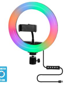 GloboStar® 75800 Professional Digital Ring Light Φ20cm LED SMD 20W 2000lm 180° DC 5V με Καλώδιο Τροφοδοσίας USB – Ενσωματωμένο Χειριστήριο Εναλλαγής Χρωμάτων & 1 Βάση Τηλεφώνου – Πολύχρωμο RGBW+WW Dimmable
