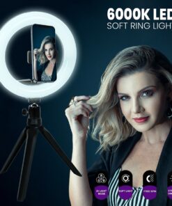 GloboStar® 75801 Professional Digital Ring Light Φ26cm LED SMD 30W 3000lm 180° DC 5V με Καλώδιο Τροφοδοσίας USB – Ενσωματωμένο Χειριστήριο Εναλλαγής Χρωμάτων & 1 Βάση Τηλεφώνου – Πολύχρωμο RGBW+WW Dimmable