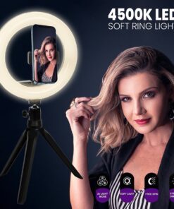 GloboStar® 75801 Professional Digital Ring Light Φ26cm LED SMD 30W 3000lm 180° DC 5V με Καλώδιο Τροφοδοσίας USB – Ενσωματωμένο Χειριστήριο Εναλλαγής Χρωμάτων & 1 Βάση Τηλεφώνου – Πολύχρωμο RGBW+WW Dimmable