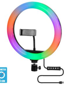 GloboStar® 75801 Professional Digital Ring Light Φ26cm LED SMD 30W 3000lm 180° DC 5V με Καλώδιο Τροφοδοσίας USB – Ενσωματωμένο Χειριστήριο Εναλλαγής Χρωμάτων & 1 Βάση Τηλεφώνου – Πολύχρωμο RGBW+WW Dimmable