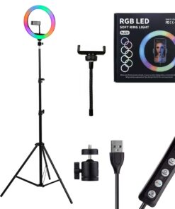 GloboStar® 75801 Professional Digital Ring Light Φ26cm LED SMD 30W 3000lm 180° DC 5V με Καλώδιο Τροφοδοσίας USB – Ενσωματωμένο Χειριστήριο Εναλλαγής Χρωμάτων & 1 Βάση Τηλεφώνου – Πολύχρωμο RGBW+WW Dimmable