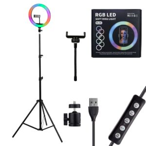 GloboStar® 75801 Professional Digital Ring Light Φ26cm LED SMD 30W 3000lm 180° DC 5V με Καλώδιο Τροφοδοσίας USB – Ενσωματωμένο Χειριστήριο Εναλλαγής Χρωμάτων & 1 Βάση Τηλεφώνου – Πολύχρωμο RGBW+WW Dimmable