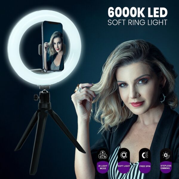 GloboStar® 75802 Professional Digital Ring Light Φ30cm LED SMD 40W 4000lm 180° DC 5V με Καλώδιο Τροφοδοσίας USB – Ενσωματωμένο Χειριστήριο Εναλλαγής Χρωμάτων & 1 Βάση Τηλεφώνου – Πολύχρωμο RGBW+WW Dimmable