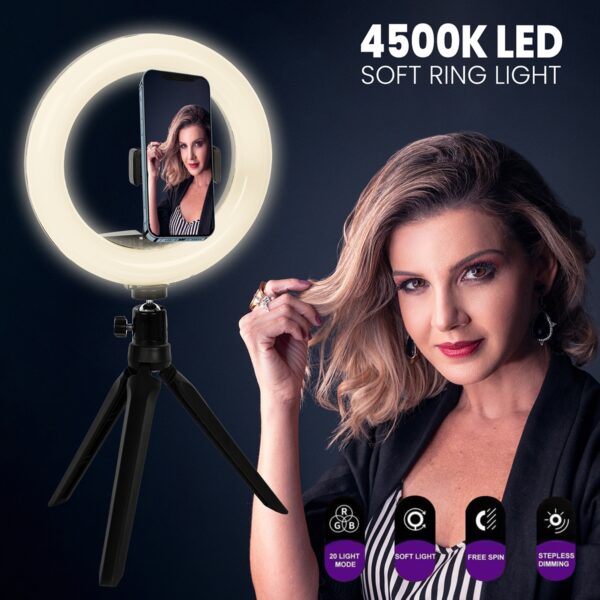 GloboStar® 75802 Professional Digital Ring Light Φ30cm LED SMD 40W 4000lm 180° DC 5V με Καλώδιο Τροφοδοσίας USB – Ενσωματωμένο Χειριστήριο Εναλλαγής Χρωμάτων & 1 Βάση Τηλεφώνου – Πολύχρωμο RGBW+WW Dimmable