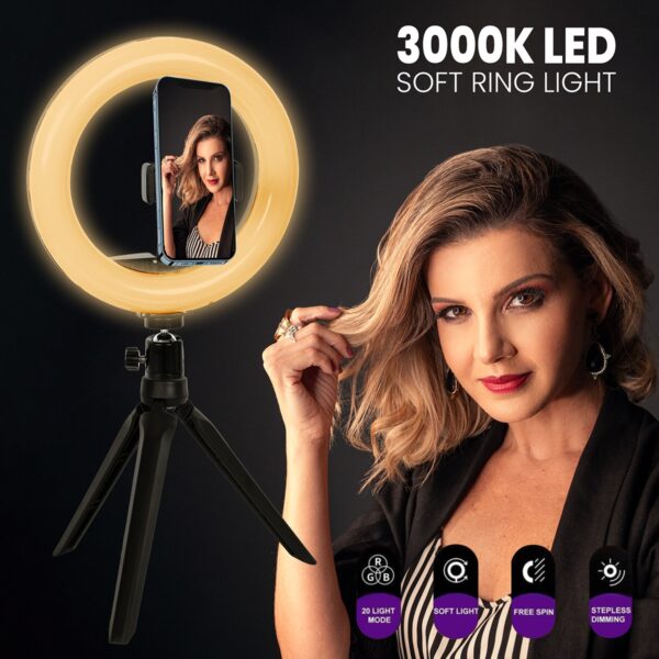 GloboStar® 75802 Professional Digital Ring Light Φ30cm LED SMD 40W 4000lm 180° DC 5V με Καλώδιο Τροφοδοσίας USB – Ενσωματωμένο Χειριστήριο Εναλλαγής Χρωμάτων & 1 Βάση Τηλεφώνου – Πολύχρωμο RGBW+WW Dimmable