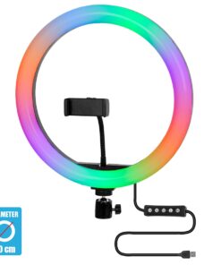 GloboStar® 75802 Professional Digital Ring Light Φ30cm LED SMD 40W 4000lm 180° DC 5V με Καλώδιο Τροφοδοσίας USB – Ενσωματωμένο Χειριστήριο Εναλλαγής Χρωμάτων & 1 Βάση Τηλεφώνου – Πολύχρωμο RGBW+WW Dimmable