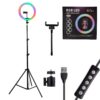 GloboStar® 75802 Professional Digital Ring Light Φ30cm LED SMD 40W 4000lm 180° DC 5V με Καλώδιο Τροφοδοσίας USB – Ενσωματωμένο Χειριστήριο Εναλλαγής Χρωμάτων & 1 Βάση Τηλεφώνου – Πολύχρωμο RGBW+WW Dimmable