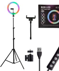 GloboStar® 75802 Professional Digital Ring Light Φ30cm LED SMD 40W 4000lm 180° DC 5V με Καλώδιο Τροφοδοσίας USB – Ενσωματωμένο Χειριστήριο Εναλλαγής Χρωμάτων & 1 Βάση Τηλεφώνου – Πολύχρωμο RGBW+WW Dimmable