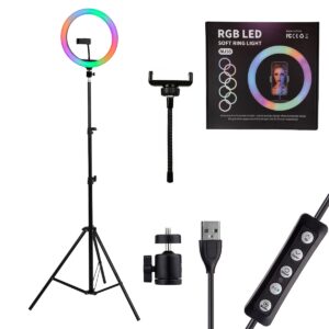 GloboStar® 75802 Professional Digital Ring Light Φ30cm LED SMD 40W 4000lm 180° DC 5V με Καλώδιο Τροφοδοσίας USB – Ενσωματωμένο Χειριστήριο Εναλλαγής Χρωμάτων & 1 Βάση Τηλεφώνου – Πολύχρωμο RGBW+WW Dimmable