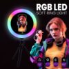 GloboStar® 75802 Professional Digital Ring Light Φ30cm LED SMD 40W 4000lm 180° DC 5V με Καλώδιο Τροφοδοσίας USB – Ενσωματωμένο Χειριστήριο Εναλλαγής Χρωμάτων & 1 Βάση Τηλεφώνου – Πολύχρωμο RGBW+WW Dimmable