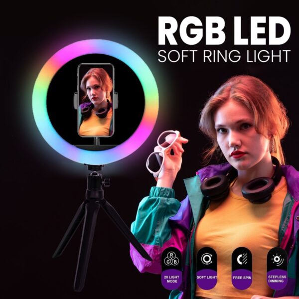GloboStar® 75802 Professional Digital Ring Light Φ30cm LED SMD 40W 4000lm 180° DC 5V με Καλώδιο Τροφοδοσίας USB – Ενσωματωμένο Χειριστήριο Εναλλαγής Χρωμάτων & 1 Βάση Τηλεφώνου – Πολύχρωμο RGBW+WW Dimmable