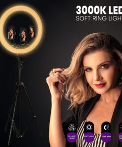 GloboStar® 75803 Professional Digital Ring Light Φ36cm LED SMD 50W 5000lm 180° DC 5V με Καλώδιο Τροφοδοσίας USB – Ενσωματωμένο και Ασύρματο Χειριστήριο RF 2.4Ghz Εναλλαγής Χρωμάτων & 3 Βάσεις Τηλεφώνου – Πολύχρωμο RGBW+WW Dimmable