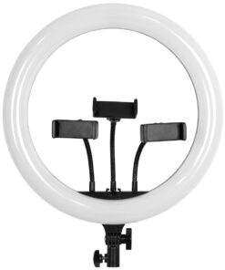 GloboStar® 75804 Professional Digital Ring Light Φ36cm LED SMD 50W 5000lm 180° AC 230V με Καλώδιο Τροφοδοσίας Πρίζας – Ασύρματο Χειριστήριο RF 2.4Ghz Εναλλαγής Χρωμάτων & 3 Βάσεις Τηλεφώνου – Πολύχρωμο RGBW+WW Dimmable