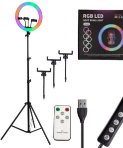 GloboStar® 75804 Professional Digital Ring Light Φ36cm LED SMD 50W 5000lm 180° AC 230V με Καλώδιο Τροφοδοσίας Πρίζας – Ασύρματο Χειριστήριο RF 2.4Ghz Εναλλαγής Χρωμάτων & 3 Βάσεις Τηλεφώνου – Πολύχρωμο RGBW+WW Dimmable