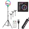 GloboStar® 75803 Professional Digital Ring Light Φ36cm LED SMD 50W 5000lm 180° DC 5V με Καλώδιο Τροφοδοσίας USB – Ενσωματωμένο και Ασύρματο Χειριστήριο RF 2.4Ghz Εναλλαγής Χρωμάτων & 3 Βάσεις Τηλεφώνου – Πολύχρωμο RGBW+WW Dimmable