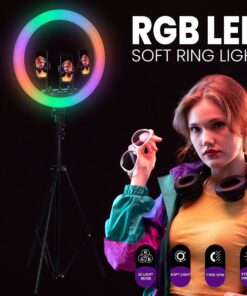 GloboStar® 75804 Professional Digital Ring Light Φ36cm LED SMD 50W 5000lm 180° AC 230V με Καλώδιο Τροφοδοσίας Πρίζας – Ασύρματο Χειριστήριο RF 2.4Ghz Εναλλαγής Χρωμάτων & 3 Βάσεις Τηλεφώνου – Πολύχρωμο RGBW+WW Dimmable