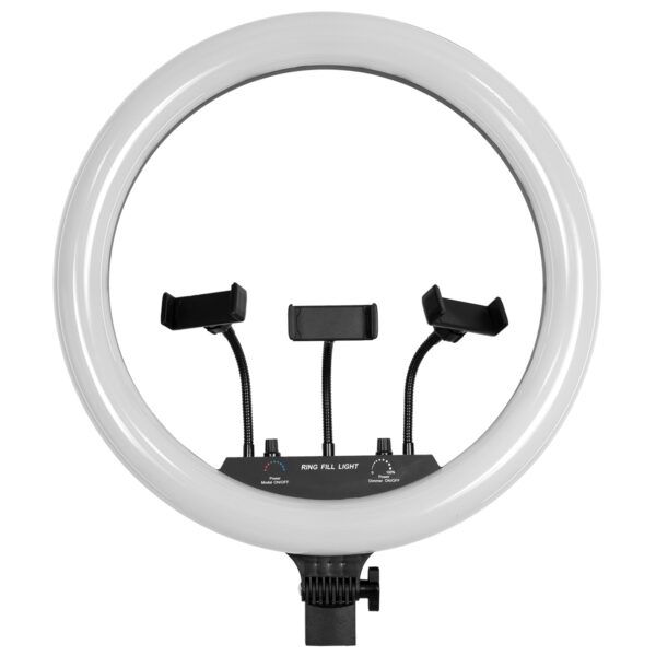 GloboStar® 75805 Professional Digital Ring Light Φ46cm LED SMD 70W 7000lm 180° AC 230V με Καλώδιο Τροφοδοσίας Πρίζας – Ασύρματο Χειριστήριο RF 2.4Ghz Εναλλαγής Χρωμάτων & 3 Βάσεις Τηλεφώνου – Πολύχρωμο RGBW+WW Dimmable