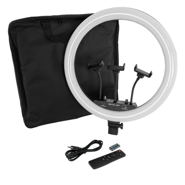 GloboStar® 75805 Professional Digital Ring Light Φ46cm LED SMD 70W 7000lm 180° AC 230V με Καλώδιο Τροφοδοσίας Πρίζας – Ασύρματο Χειριστήριο RF 2.4Ghz Εναλλαγής Χρωμάτων & 3 Βάσεις Τηλεφώνου – Πολύχρωμο RGBW+WW Dimmable