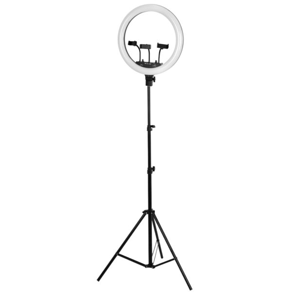 GloboStar® 75805 Professional Digital Ring Light Φ46cm LED SMD 70W 7000lm 180° AC 230V με Καλώδιο Τροφοδοσίας Πρίζας – Ασύρματο Χειριστήριο RF 2.4Ghz Εναλλαγής Χρωμάτων & 3 Βάσεις Τηλεφώνου – Πολύχρωμο RGBW+WW Dimmable