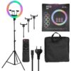 GloboStar® 75805 Professional Digital Ring Light Φ46cm LED SMD 70W 7000lm 180° AC 230V με Καλώδιο Τροφοδοσίας Πρίζας – Ασύρματο Χειριστήριο RF 2.4Ghz Εναλλαγής Χρωμάτων & 3 Βάσεις Τηλεφώνου – Πολύχρωμο RGBW+WW Dimmable