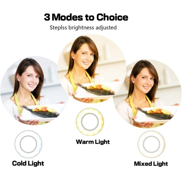 GloboStar® 75808 Professional Digital Ring Light Φ9cm LED SMD 10W 1000lm 180° DC 5V με Καλώδιο Τροφοδοσίας USB – Ενσωματωμένο Χειριστήριο Εναλλαγής Χρωμάτων & 1 Βάση Τηλεφώνου – CCT Θερμό Λευκό 3000K – Φυσικό Λευκό 4500K – Ψυχρό Λευκό 6000K Dimmable Λευκό