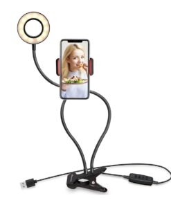 GloboStar® 75809 Professional Digital Ring Light Φ9cm LED SMD 10W 1000lm 180° DC 5V με Καλώδιο Τροφοδοσίας USB – Ενσωματωμένο Χειριστήριο Εναλλαγής Χρωμάτων & 1 Βάση Τηλεφώνου – CCT Θερμό Λευκό 3000K – Φυσικό Λευκό 4500K – Ψυχρό Λευκό 6000K Dimmable Μαύρο