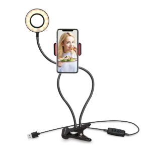 GloboStar® 75809 Professional Digital Ring Light Φ9cm LED SMD 10W 1000lm 180° DC 5V με Καλώδιο Τροφοδοσίας USB – Ενσωματωμένο Χειριστήριο Εναλλαγής Χρωμάτων & 1 Βάση Τηλεφώνου – CCT Θερμό Λευκό 3000K – Φυσικό Λευκό 4500K – Ψυχρό Λευκό 6000K Dimmable Μαύρο