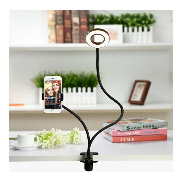GloboStar® 75809 Professional Digital Ring Light Φ9cm LED SMD 10W 1000lm 180° DC 5V με Καλώδιο Τροφοδοσίας USB – Ενσωματωμένο Χειριστήριο Εναλλαγής Χρωμάτων & 1 Βάση Τηλεφώνου – CCT Θερμό Λευκό 3000K – Φυσικό Λευκό 4500K – Ψυχρό Λευκό 6000K Dimmable Μαύρο