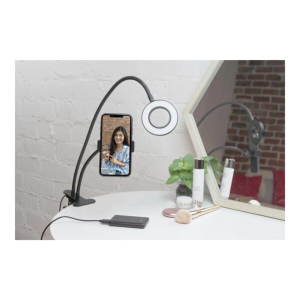 GloboStar® 75809 Professional Digital Ring Light Φ9cm LED SMD 10W 1000lm 180° DC 5V με Καλώδιο Τροφοδοσίας USB – Ενσωματωμένο Χειριστήριο Εναλλαγής Χρωμάτων & 1 Βάση Τηλεφώνου – CCT Θερμό Λευκό 3000K – Φυσικό Λευκό 4500K – Ψυχρό Λευκό 6000K Dimmable Μαύρο