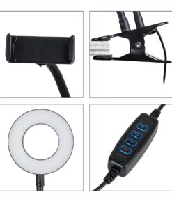 GloboStar® 75809 Professional Digital Ring Light Φ9cm LED SMD 10W 1000lm 180° DC 5V με Καλώδιο Τροφοδοσίας USB – Ενσωματωμένο Χειριστήριο Εναλλαγής Χρωμάτων & 1 Βάση Τηλεφώνου – CCT Θερμό Λευκό 3000K – Φυσικό Λευκό 4500K – Ψυχρό Λευκό 6000K Dimmable Μαύρο