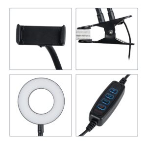 GloboStar® 75809 Professional Digital Ring Light Φ9cm LED SMD 10W 1000lm 180° DC 5V με Καλώδιο Τροφοδοσίας USB – Ενσωματωμένο Χειριστήριο Εναλλαγής Χρωμάτων & 1 Βάση Τηλεφώνου – CCT Θερμό Λευκό 3000K – Φυσικό Λευκό 4500K – Ψυχρό Λευκό 6000K Dimmable Μαύρο