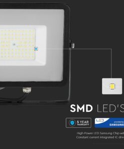LED Προβολέας 50W V-TAC PRO Samsung Chip Μαύρος 100° 5750lm Αδιάβροχος IP65 Φυσικό 4000K – 21760