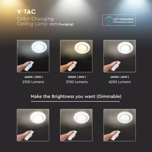 Πλαφονιέρα LED Designer 30W/60W/30W Στρογγυλή Dimmable 3 σε 1 V-TAC – 76011