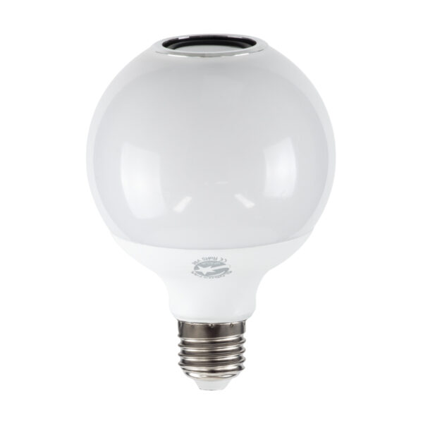 GloboStar® 76072 Λάμπα LED E27 G95 Γλόμπος 12W 780lm 260° με Ενσωματωμένο Bluetooth Ηχείο 3W AC 220-240V IP20 Φ9.5 x Υ13.5cm - Εναλλαγή Φωτισμού μέσω Τηλεχειριστηρίου & Μέσω Smart Home Εφαρμογής HappyLighting APP - Πολύχρωμο RGBW - 2 Years Warranty