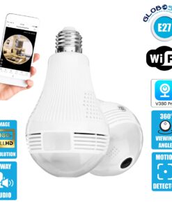 GloboStar® 76073 WIFI 2.4G IP CAMERA 2.0MP 1080P – Έξυπνη Κρυφή IP Κάμερα WiFi 1080P Fish Eye 360° 3W LED σε Σχήμα Λάμπας με Ντουί και Βάση E27 Smart Home