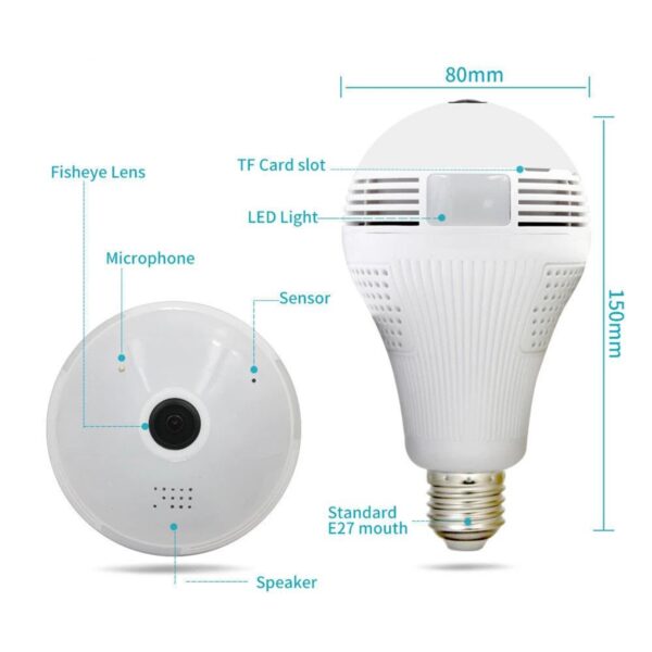 GloboStar® 76073 WIFI 2.4G IP CAMERA 2.0MP 1080P – Έξυπνη Κρυφή IP Κάμερα WiFi 1080P Fish Eye 360° 3W LED σε Σχήμα Λάμπας με Ντουί και Βάση E27 Smart Home