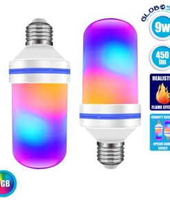 GloboStar® 76076 Λάμπα E27 TUBULAR Διακοσμητική LED 9W 450lm 320° AC 85-265V με 4 Λειτουργίες Εφέ RGB Φλόγας και Αναστροφή RGB Φλόγας