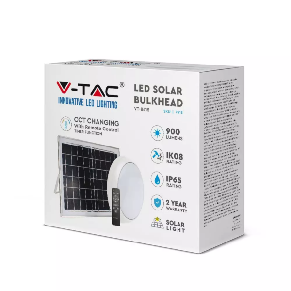 LED ηλιακή πλαφονιέρα/απλίκα 15W στρογγυλή, 3 σε 1 φωτισμός CCT με λευκό σώμα και χειριστήριο V-TAC – 7613