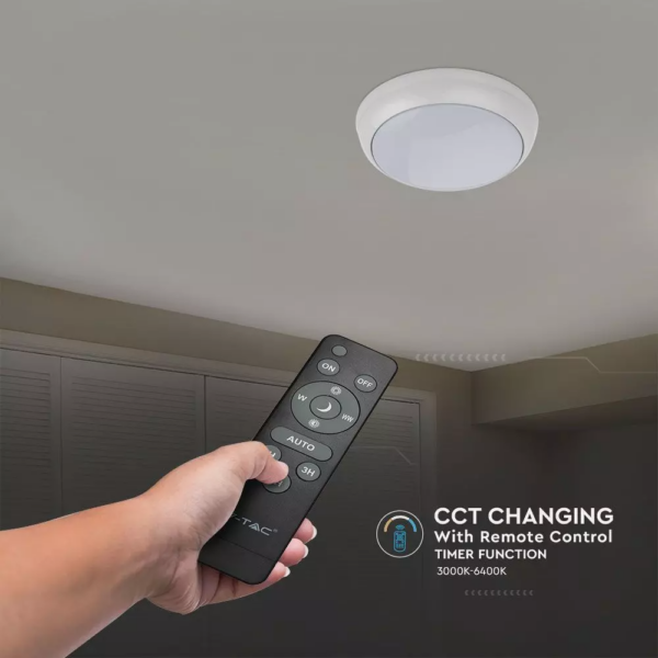 LED ηλιακή πλαφονιέρα/απλίκα 15W στρογγυλή, 3 σε 1 φωτισμός CCT με λευκό σώμα και χειριστήριο V-TAC – 7613