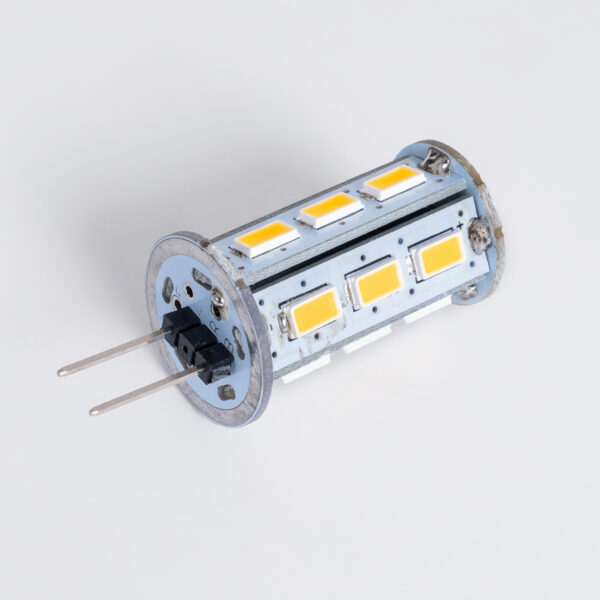 GloboStar® 76134 Λάμπα LED G4 SMD 5630 5W 550lm 320° DC 12-24V IP20 Φ1.8 x Υ4.3cm Θερμό Λευκό 2700K Dimmable – 2 Χρόνια Εγγύηση