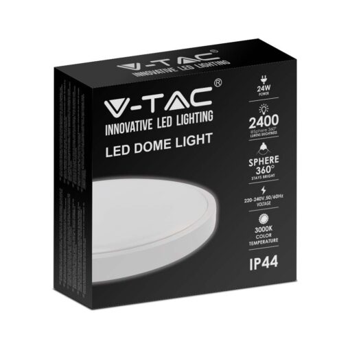LED Πλαφονιέρα Στρογγυλή 24W V-TAC σε Λευκό Σώμα IP44 Θερμό 3000K – 7618