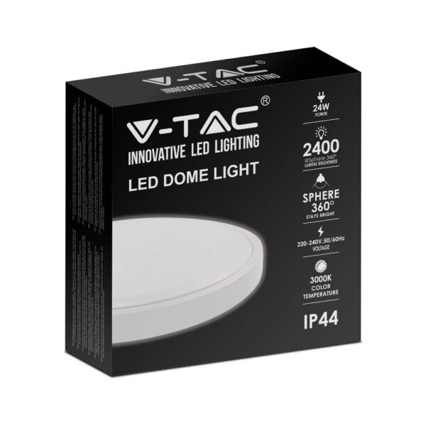 LED Πλαφονιέρα Στρογγυλή 24W V-TAC σε Λευκό Σώμα IP44 Θερμό 3000K – 7618